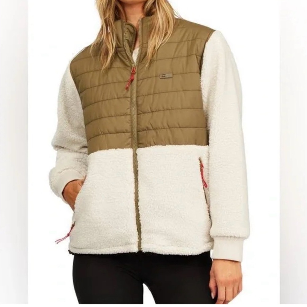 Billabong Olive Green and Cream Sherpa Jacket